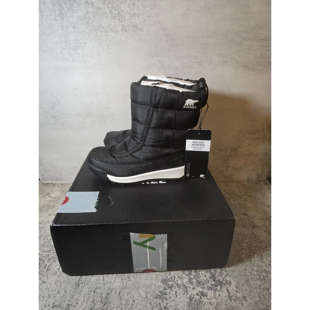 New Sorel Toddler Whitney II Strap Size 9 Waterproof Winter Boot Black & White